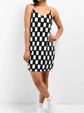 NWOT Vans Checkered Crinkle Slip Mini Dress Black & White Gingham Size XL